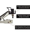 Close-up view of Heavy Duty 1200W Electric Tapping Machine features including handle, planetary reducer, and heat dissipation.