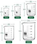 Glass Measuring Beaker Set, Five Piece Borosilicate Griffin Low Form, Graduated Lab Beakers With 50 ml 100 ml 250 ml 500 ml 1000 ml