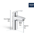 Diagram of Eurosmart Single Hole Bathroom Faucet Single Handle Chrome Finish 1.2 GPM Flow with dimensions in millimeters