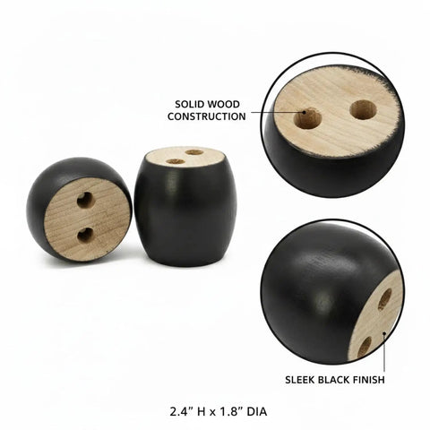 Solid Wood Cylindrical Furniture Leg Replacement Foot Black For Sofa Cabinet And Table 2.4 X 1.8 Inches
