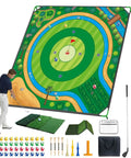 Man using Ultra Large 70x70 Inch Golf Chipping Net For Backyard Practice With 40 Training Balls, 3 Turf Hitting Mat, 2 Practice Clubs