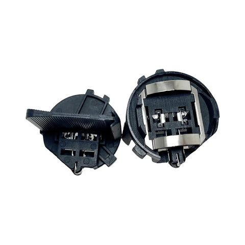 Headlight Socket Adapter With Wiring Harness For VW Golf Eos Passat Tiguan Alltrack R GTI 2010 2017, two black adapters side view