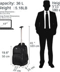 Rolling Laptop Backpack With Wheels 17 Inch Water Resistant Carry On Luggage next to silhouette for size comparison