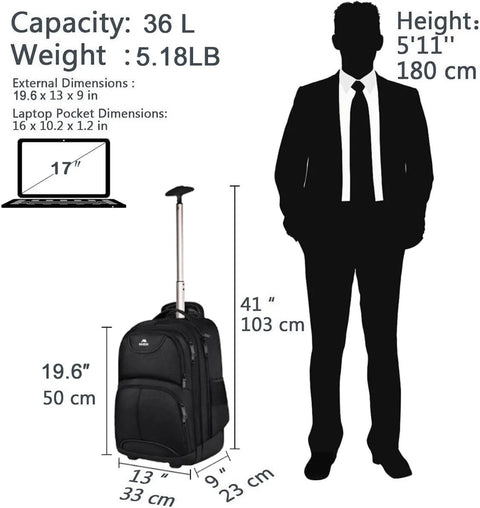 17 inch Rolling Laptop Backpack for Easy Travel ✓