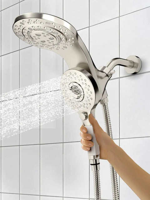Magnetic 2 In 1 Shower Head With Handheld Sprayer And On Off Water Saving Switch Eight Spray Hand Held Wand Flexible Anti Kink Hose Brushed Nickel