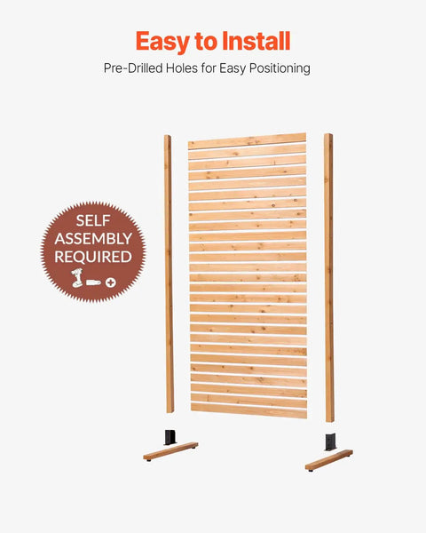 Wooden Privacy Screen For Outdoors 36 Inch Wide 73 Inch Tall Freestanding Panel With Stand, highlighting easy installation
