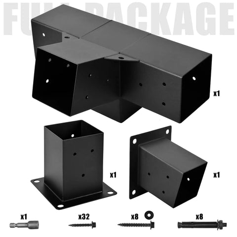 Beefed-Up Pergola Bracket Set For 4x4 Posts, 15 Degree Slanted Roof Wall Mount Extension Kit, Raised Wood Shelving Brackets