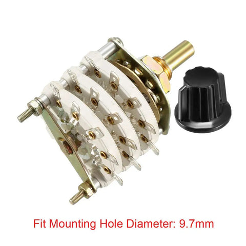 3 Pole 4 Position Rotary Switch With Knob Band Selector 3 Deck 15 Contacts Panel Mount 9.7mm Hole for DIY electronics projects