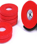 Nylon Grinding Wheels Set For Power Grinders, Pro Grade Polishing Discs For Jewelry And Glass, Red Abrasive Wheels For Metalworking And Stainless Steel, Durable Buffing Discs For Smoothing And Finishing Projects stacked and mounted