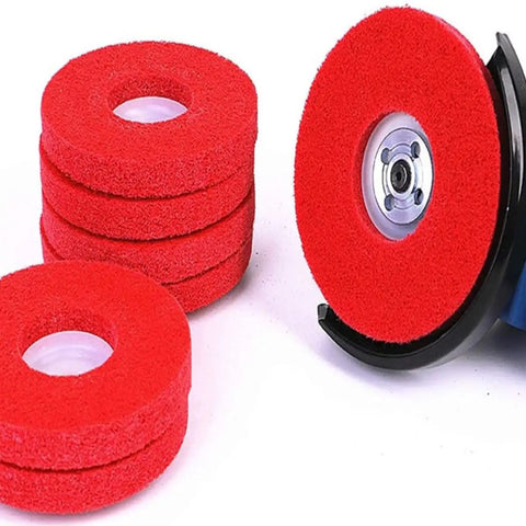 Nylon Grinding Wheels Set For Power Grinders, Pro Grade Polishing Discs For Jewelry And Glass, Red Abrasive Wheels For Metalworking And Stainless Steel, Durable Buffing Discs For Smoothing And Finishing Projects stacked and mounted