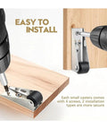 Installation of Heavy Hauling Farm Gate Roller Wheels Kit With Slick Ball Bearing Glide on wooden panel with drill.