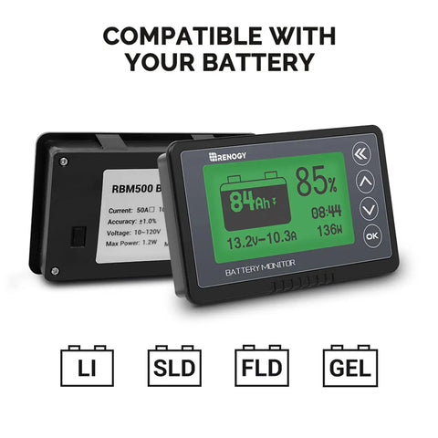 Rugged Battery Monitor With Shunt For 12V Rigs Up To 500A, 10 To 120 Volt Range, High And Low Alarm, 1 Percent Accurate Readout