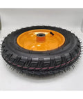 Heavy Duty 14 Inch Pneumatic Tire Wheel Kit With Solid Steel Plate Hub For Carts Dollies And Trailers top view showing tread and hub.