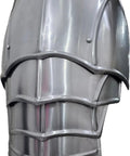 Epic Medieval Pauldron Armor Set Spaulders Pair with silver metallic finish for cosplay and LARP battles close-up view