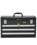 Tough As Nails Steel Tool Box With Three Smooth Rolling Drawers Secure Locking System Powder Coated Finish EVA Padded Trays, black with lock.