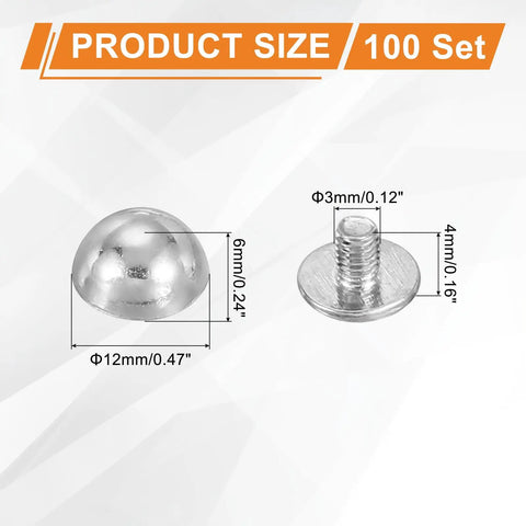 Straight Up Top Shelf 1/2 Dome Spike Studs With Screw Back For Leather Jacket Craft Bag Making Heavy Duty Metal Rivets, 12mm wide.