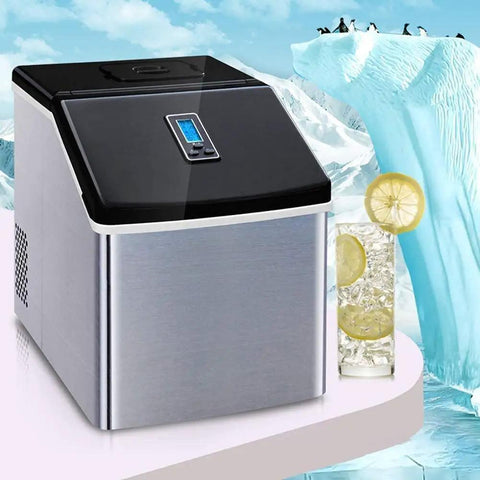 Game Changing Countertop Ice Cube Maker Pushing Fifty Five Lbs Of Clear Ice Daily With Lightning Fast Cycles, LCD screen, sleek design.
