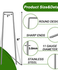Heavy Duty Tough As Nails 11 Gauge 6 Inch Landscape Staples Pack Of 100 Galvanized U Shaped Sod Pins for Lawn Measurement Details