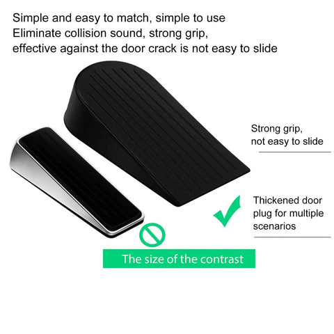 Flexible Durable Door Stopper For Bottom Of Door Black Large Anti Slip Skid Resistant Wearproof Floor Protection Quiet Collision Free Security Stop For Home Office And Hallways shown in two sizes with grip detail.