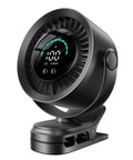 Powerful Clip On Desk Fan with USB Rechargeable Battery, 9000 RPM Turbo Airflow, LED Display, Black, 360 Degree Rotation