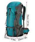 70L Hiking And Camping Backpack For Outdoor Adventures with Water Resistant Ripstop Fabric and Webbing Straps side view