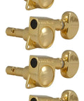 Mini Self Locking Rotomatic Guitar Tuners, 6 In Line, Gold Finish, 18 to 1 Gear Ratio for Dialed In Tuning, Compact Tuning Machines for Electric Guitars, six gold tuners