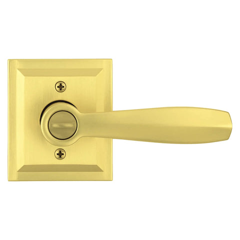 Torrey Pines Entry Door Handle Reversible Lever With Keyed Lock And SmartKey Rekey Technology, Microban Protection, Satin Brass Finish