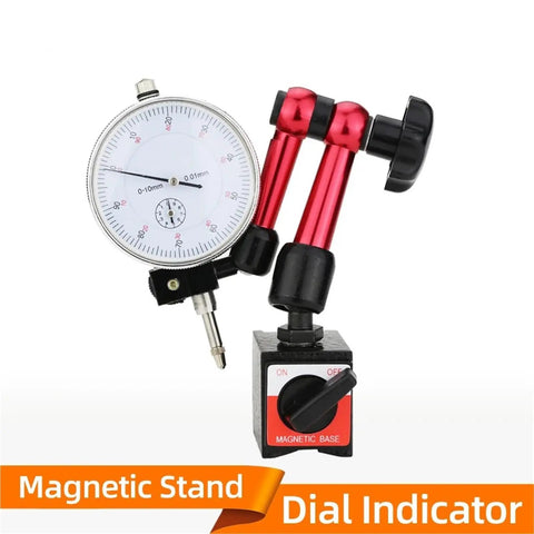 Lever Dial Indicator Magnetic Holder With Probes, Indicator Stand, Magnetic Base, And Micrometer Dial Gauge For Precision Measuring Gear, 0.8mm Tip Stand B, Ideal For Watch Tools And Comparators. Magnetic dial indicator with 0.01mm gauge and red arm