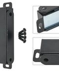 Beefy Magnetic Door Catch With 40 Kg Pull For Cabinets And Cupboards Stainless Steel Latch For Sliding Glass Doors And RV Black Finish Includes Mounting Kit XL shown with mounting screws and details