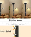 Dimmable LED Floor Lamp With 20W Main Light And 5W Reading Lamp 2500 Lumens Of Warm 3000K Glow for 3 lighting modes and rotary switch