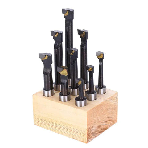 12mm F1 Type Boring Bar Set 9 Piece Pro Grade High Speed Steel Lathe Tools With Storage Base For Precision Internal Turning And Bore Machining On Metalworking Lathes, 9-piece HSS bars in wood base