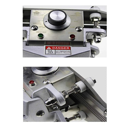 Close-up of 8 Inch Hand Held Crimp Heat Sealer For Bags Portable Stainless Steel Tool With insulated grips and easy clamp operation.
