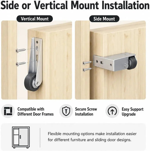 Heavy Duty Vertical Track Roller Wheel Kicks Door Drag Dead Silent Replacement Pulley For Closet Cabinet Wardrobe Doors side and vertical mount options