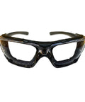 Oversized Anti Fog Safety Goggles Featuring Vented Temple Slots And Hella Soft Eva Foam Seal For No Sweat Wraparound Vision And Knockout Job Site Protection Pack Of Twelve, front view with clear lenses.