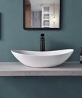 Oval Vessel Sink White Porcelain Ceramic Modern Above Counter Bathroom Basin With Pop Up Drain Included 23.6 Inch Long