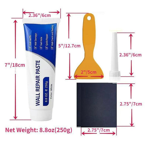 All In One Wall Repair Putty Kit For Drywall And Plasterboard Cracks And Holes No Fuss Easy Apply Paste With Scraper components