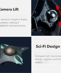 Pro Grade Underwater Drone With Bionic Manta Ray Design, Real Time Video Transmission, close-up of adjustable camera lift.
