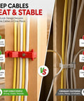 Premium Cable Staples Set 100 Count Insulated Nails Secure NM Wire Coax Cat 5 And Data Lines Safe Fast Install For Drywall Wood Brick Home Theater Setup. Snap-lock design shown securing multiple cables.