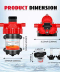12V DC Fresh Water Diaphragm Pump For RVs And Boats On Demand Self Priming 4.0 GPM At 50 PSI Workhorse Water Pump dimensions