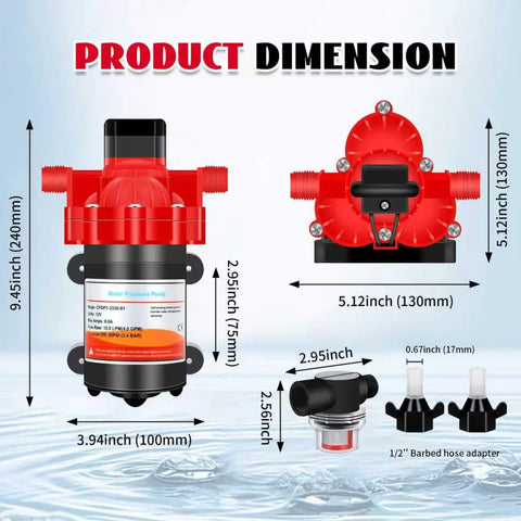 12V DC Fresh Water Diaphragm Pump For RVs And Boats On Demand Self Priming 4.0 GPM At 50 PSI Workhorse Water Pump dimensions