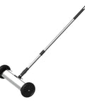 Magnetic Sweeper With Wheels, Mini Push Type Yard Nail Picker, 13 Inch Rolling Magnet, Telescoping Handle visible.