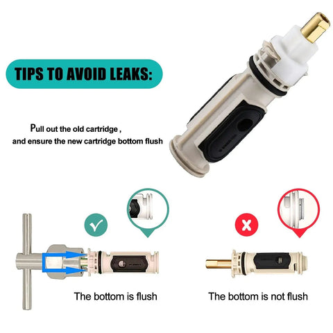 Diagram showing No Fuss Easy Install Replacement Shower Cartridge For Posi Temp One Handle Faucets Tub And Shower Kit Compatible With Moen 1222 And 1222B Cartridges installation tips to prevent leaks.