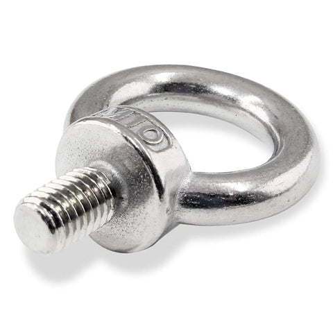Hella Solid M10 Lifting Eye Bolts, 304 Stainless Steel Six Pack, close-up view of threaded M10 bolt with ring.