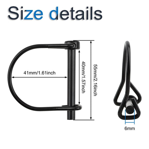 Diagram showing size details of One Quarter Inch Diameter Heavy Duty Safety Coupler Pin For Quick Release Hitches And PTO Pins Carbon Steel.