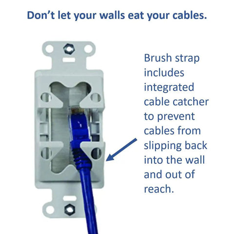 Slick In Wall Cable Management Kit For TV Hides power and low voltage lines behind drywall with integrated cable catcher.