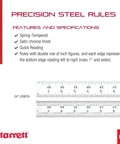 Pro Grade Spring Tempered Steel Ruler With Satin Chrome Finish For Quick Reading Inch Graduations 24 Inch Length 4R Scale