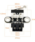 Horizontal Mechanical Limit Switch Module For 3D Printers With Three Pin Connector And One Meter Cable dimensions diagram