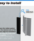 Illustration showing installation tips for Chrome Glass Sliding Shower Door Pull Handle For 3/16 And 1/4 Inch Thick Glass.
