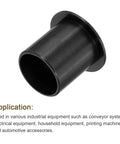 Top Shelf 10 Pack Flanged Sleeve Bearings Made From Solid Pom Plastic Bushings With 16mm Inner Diameter And 18mm Outer Diameter in flat black color.