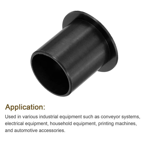 Top Shelf 10 Pack Flanged Sleeve Bearings Made From Solid Pom Plastic Bushings With 16mm Inner Diameter And 18mm Outer Diameter in flat black color.